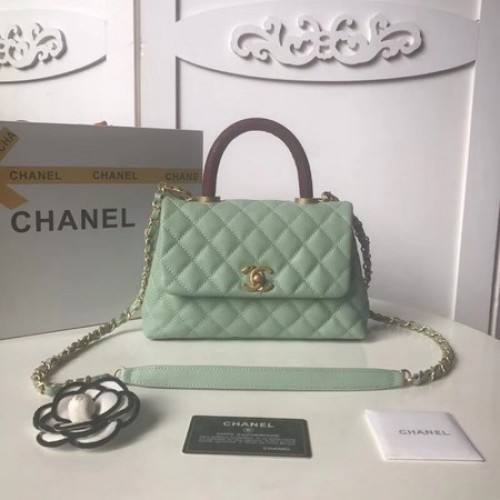 Borsa con patta in pelle di caviale originale Chanel con manico superiore A92990 verde menta piperita