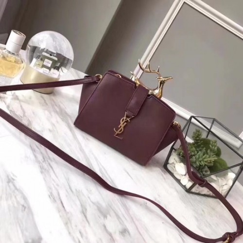 SAINT LAURENT Monogram Cabas piccola borsa a spalla in pelle 3805 Vino