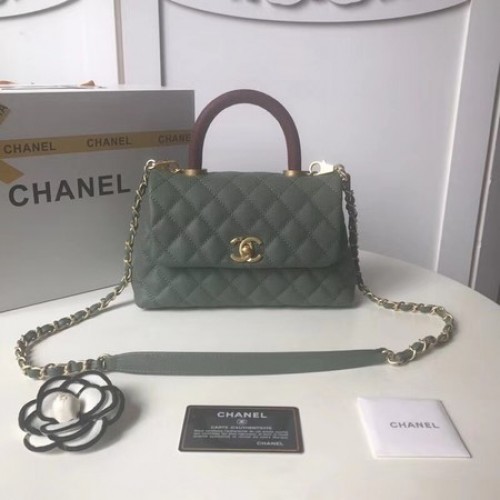 Chanel originale borsa con patta in pelle di caviale manico superiore A92990 verde nerastro