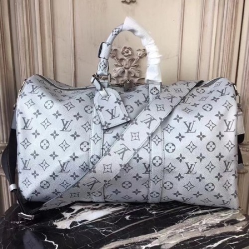 Louis Vuitton Monogram Macassar Canvas Keepall 45CM Cinturino M43817 Argento