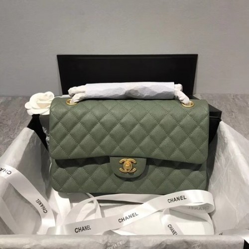 Borsa a tracolla con patta Chanel Original Caviar Leather CF1112 verde