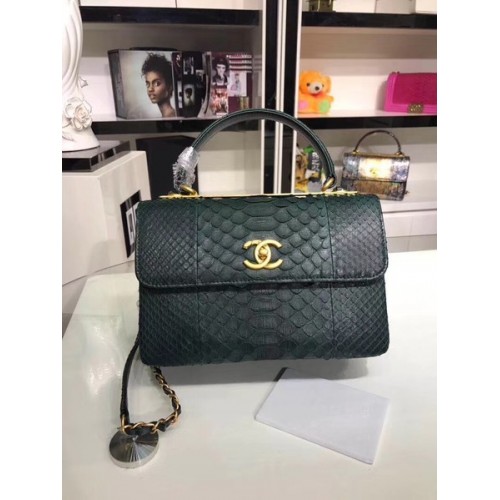 Borsa tote in pelle di serpente originale Chanel A92236 Verde nerastro