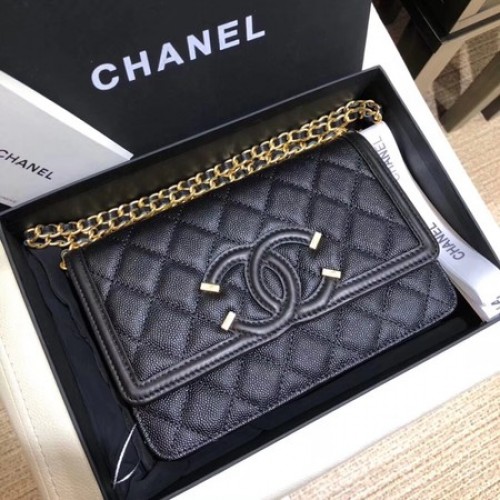 Borsa a tracolla con patta Chanel Original Caviar Leather 5698 nera