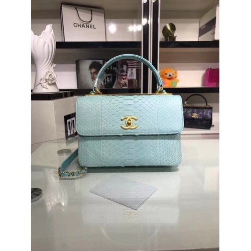 Borsa tote in pelle di serpente originale Chanel A92236 Azzurro