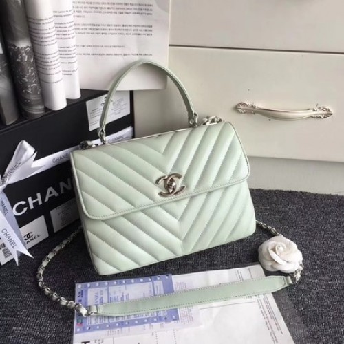 Borsa tote in pelle di montone originale Chanel V92236 Fibbia argento verde chiaro