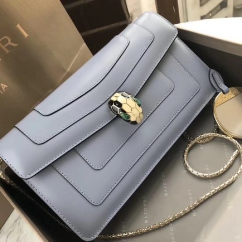 Bvlgari Borsa a tracolla originale serpenti per sempre in pelle di vitello 97521 Azzurro