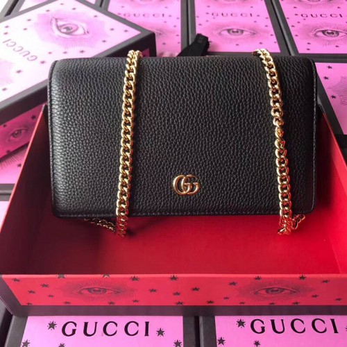 Borsa a tracolla in pelle di vitello originale Gucci GG Marmont 497985 nera
