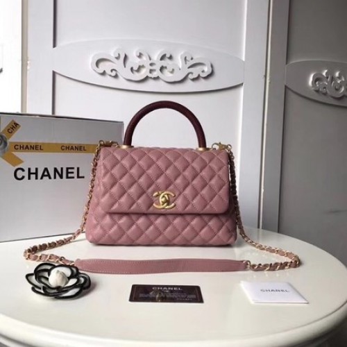Borsa Chanel Classic Red Top Handle in pelle originale A92215 rosa