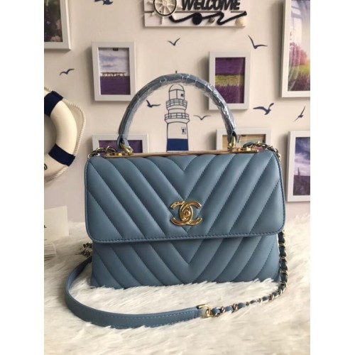 Borsa tote in pelle di montone originale Chanel A92236 Fibbia in oro azzurro