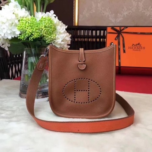 Hermes Evelyne mini 17 centimetri Messenger Bag originale in pelle di vitello H1187 marrone chiaro