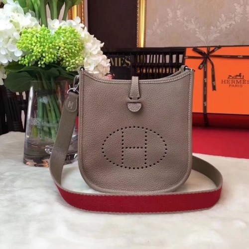 Hermes Evelyne mini 17 centimetri Messenger Bag originale in pelle di vitello H1187 Grigio chiaro
