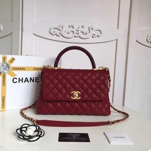 Borsa Chanel Classic Top Handle Original Caviar Leather A92215 Rosso intenso