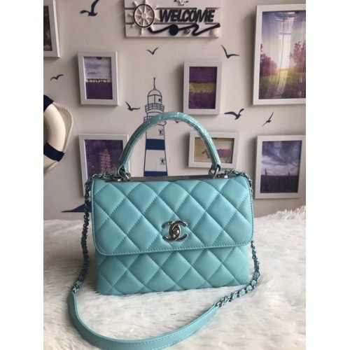 Borsa tote in pelle di montone originale Chanel A92236 Fibbia in oro azzurro