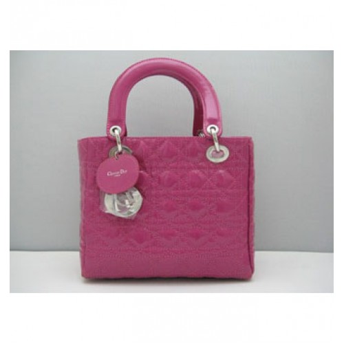 Borsa Dior Lady Dior media vernice con manico superiore pesca