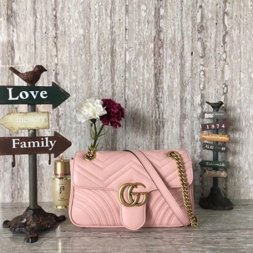 Borsa a tracolla in pelle Gucci GG Marmont Matelasse 443497 Rosa