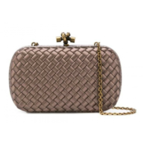 BOTTEGA VENETA Pochette in raso con rifiniture in pelle di serpente con nodo 62548 champagne