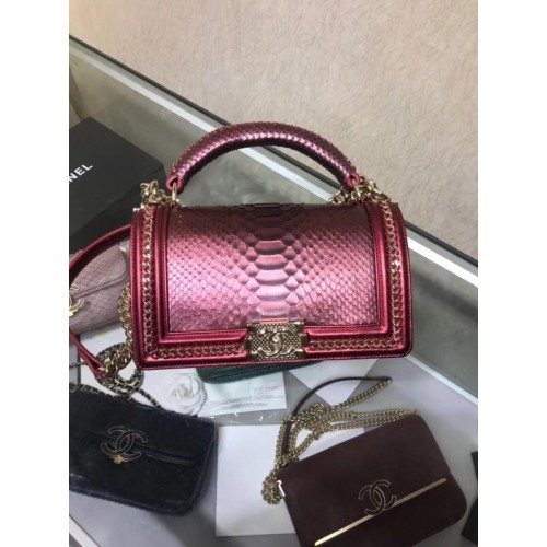 BOY CHANEL Borsa con patta con manico Pitone metallo finitura rutenio A94804 rosa