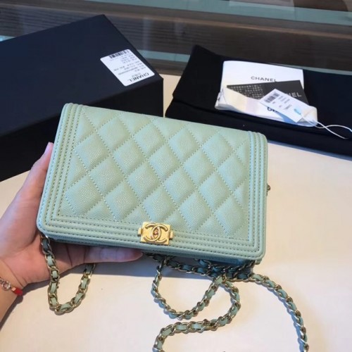 BOY CHANEL Portafoglio originale con catena A80287 Verde chiaro