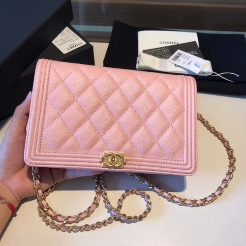 BOY CHANEL Portafoglio originale con catena A80287 Rosa