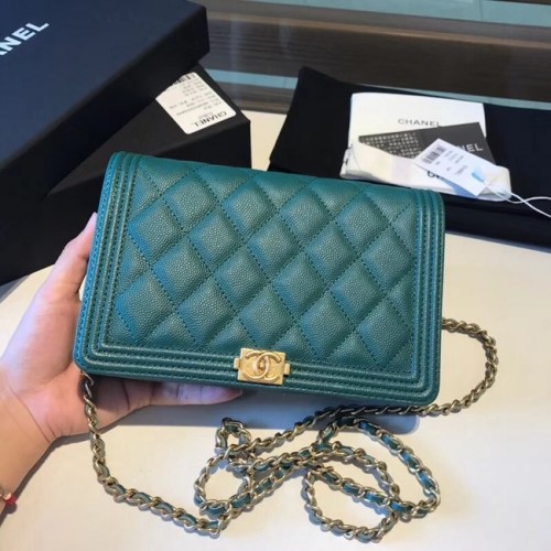 BOY CHANEL Portafoglio originale su catena A80287 verde