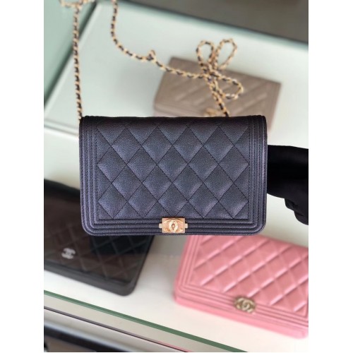 BOY CHANEL Portafoglio originale con catena in metallo color oro B80287 nero