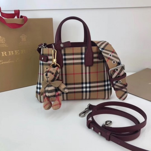 BURBERRY Borsa a tracolla Baby Banner a quadri 10443 Bordeaux