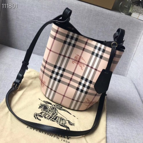 BURBERRY Borsa a mano Banner piccola vintage check e pelle 1581 nera