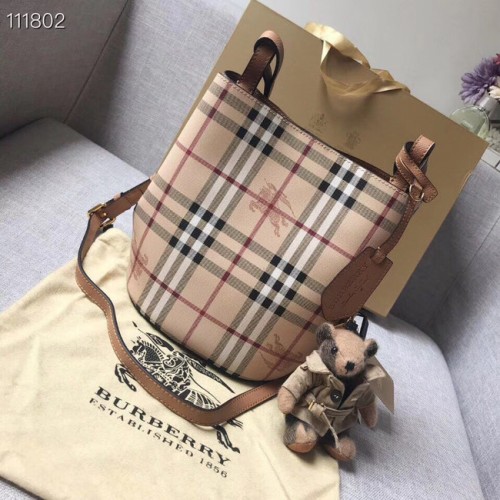 BURBERRY Borsa a mano Banner piccola vintage check e pelle 1581 marrone