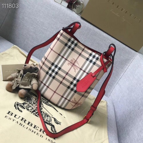 BURBERRY Borsa a mano Banner piccola vintage check e pelle 1581 rossa