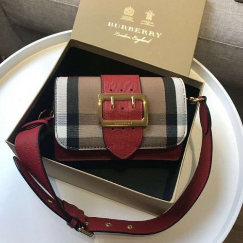 BURBERRY Borsa a tracolla in pelle Hampshire vintage check 24581 rossa
