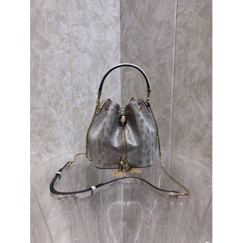Borsa a secchiello originale BVLGARI in pelle di serpente B287614 argento
