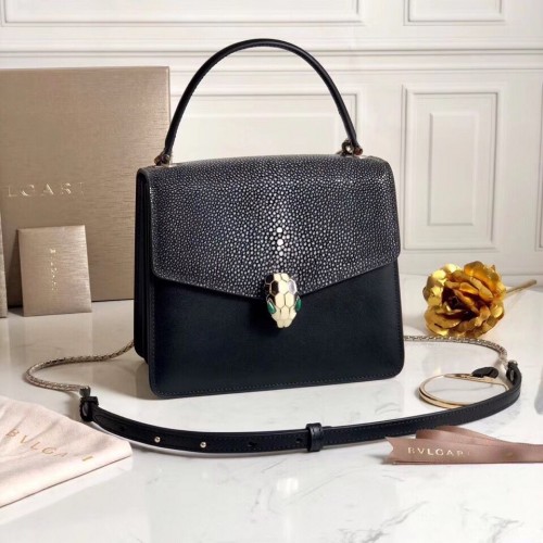 Borsa a tracolla in pelle BVLGARI Serpenti Forever Devil Pearl Fish Skin 058962 nera