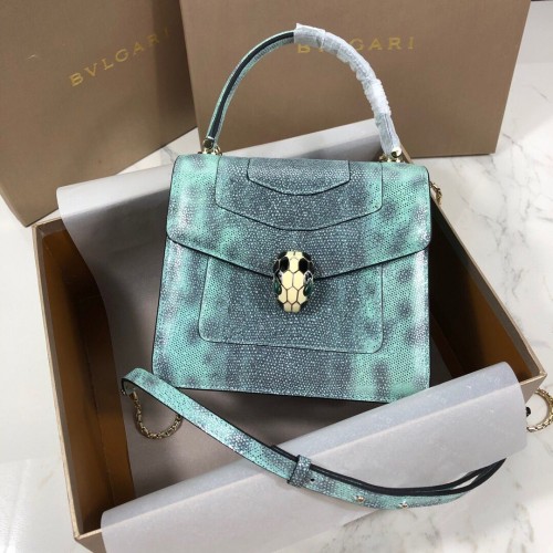 Borsa a tracolla BVLGARI Serpenti Forever in pelle metallizzata 058962 verde e nera