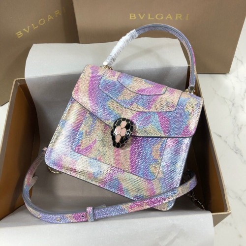 Borsa a tracolla BVLGARI Serpenti Forever in pelle metallizzata 058962 Multicolore&Viola