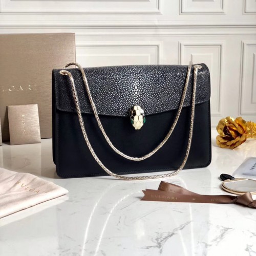 Borsa a tracolla BVLGARI Serpenti Forever Pelle di pesce perla e pelle di vitello 289013 nera