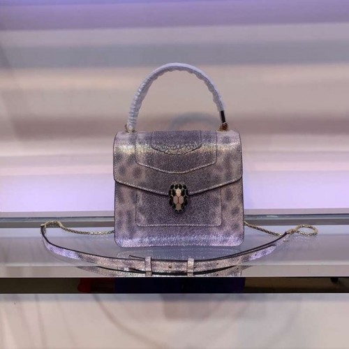 Borsa a tracolla BVLGARI Serpenti Forever in pelle metallizzata 058962 grigia