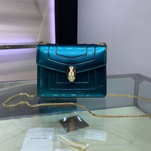 Borsa a tracolla BVLGARI Serpenti Forever in pelle metallizzata 34559 blu