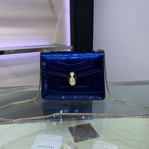 Borsa a tracolla BVLGARI Serpenti Forever in pelle metallizzata 34559 blu scuro