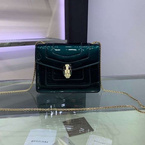 Borsa a tracolla BVLGARI Serpenti Forever in pelle metallizzata 34559 verde scuro