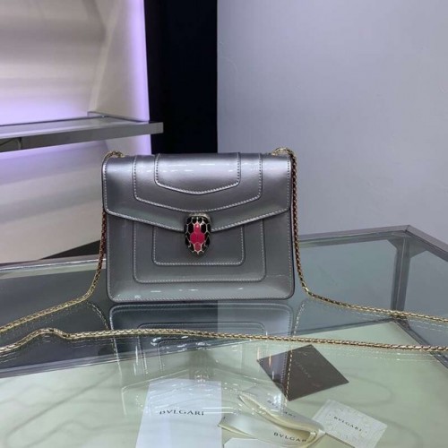 Borsa a spalla BVLGARI Serpenti Forever in pelle metallizzata 34559 silver&rose