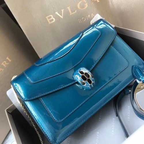 Borsa a tracolla BVLGARI Serpenti Forever in pelle metallizzata 4953 blu