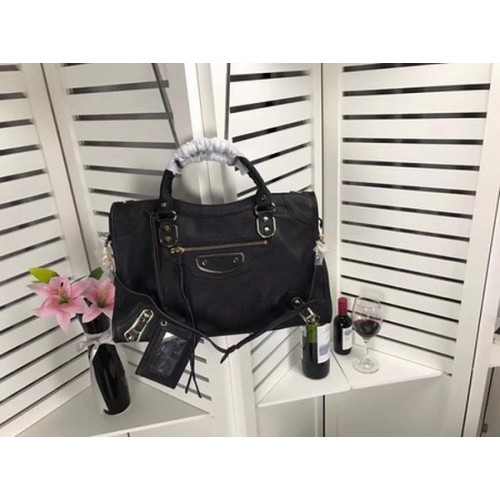 Borsa a mano Balenciaga Giant City con borchie dorate B084334 nera