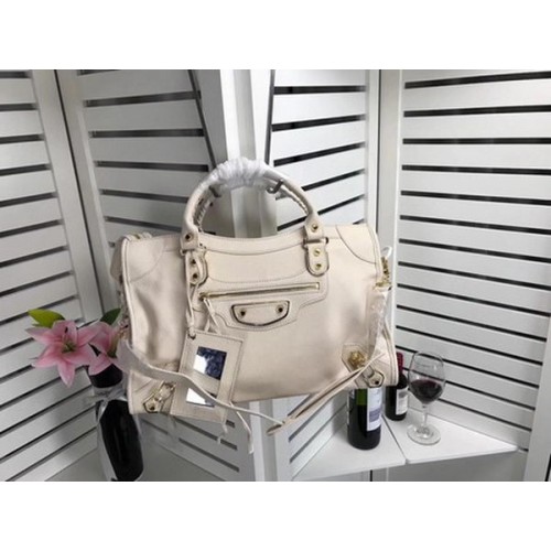 Borsa a mano Balenciaga Giant City con borchie dorate B084334 OffWhite