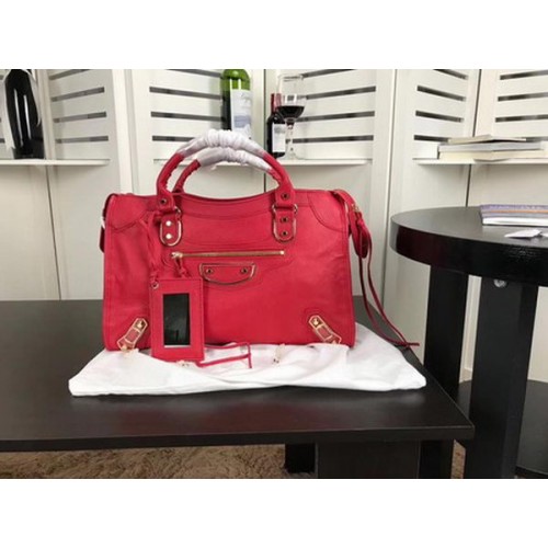 Borsa a mano Balenciaga Giant City con borchie dorate B084334 Rossa