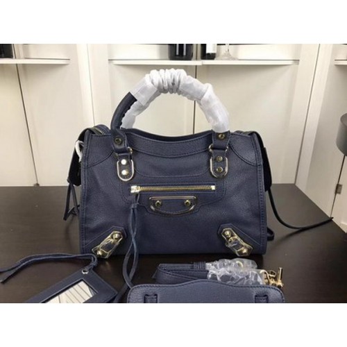 Borsa a mano Balenciaga Giant City con borchie dorate B084335 Blu