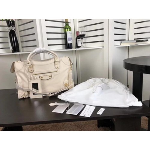 Borsa a mano Balenciaga Giant City con borchie dorate B084335 OffWhite