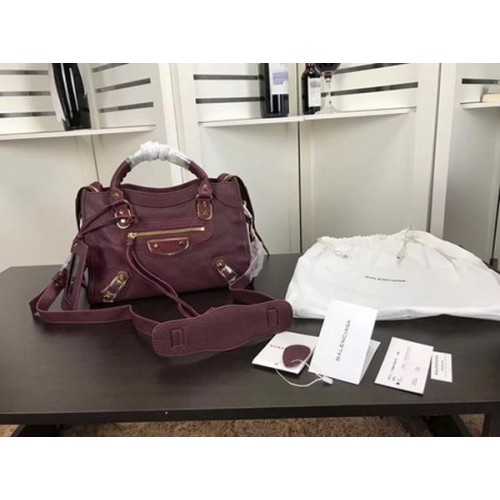 Borsa a mano Balenciaga Giant City Gold Studs B084335 Vino