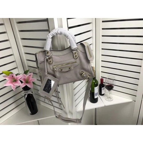 Borsa a mano Balenciaga Giant City Gold Studs B084336 Grigio chiaro