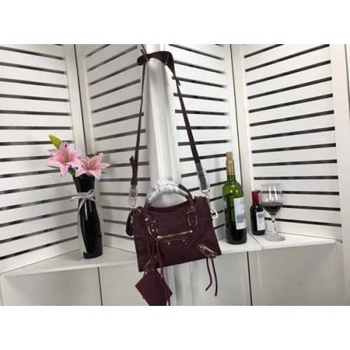 Borsa a mano Balenciaga Giant City Gold Studs B084336 Vino