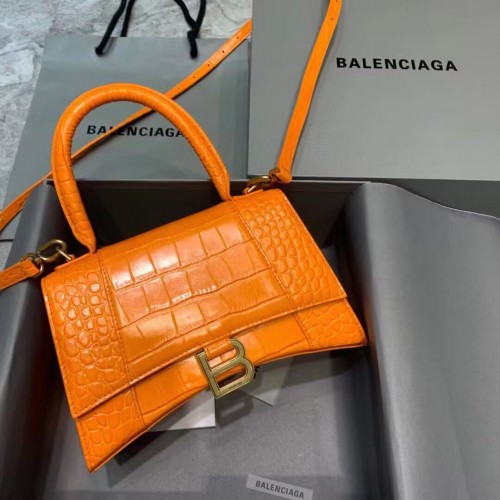 Balenciaga HOURGLASS PICCOLA BORSA CON MANICO pelle di vitello goffrata coccodrillo B108895C Arancione